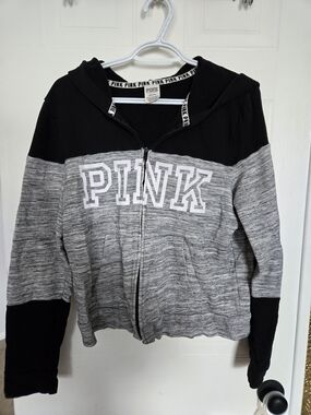 PINK Black & Gray Logo Zip Hoodie